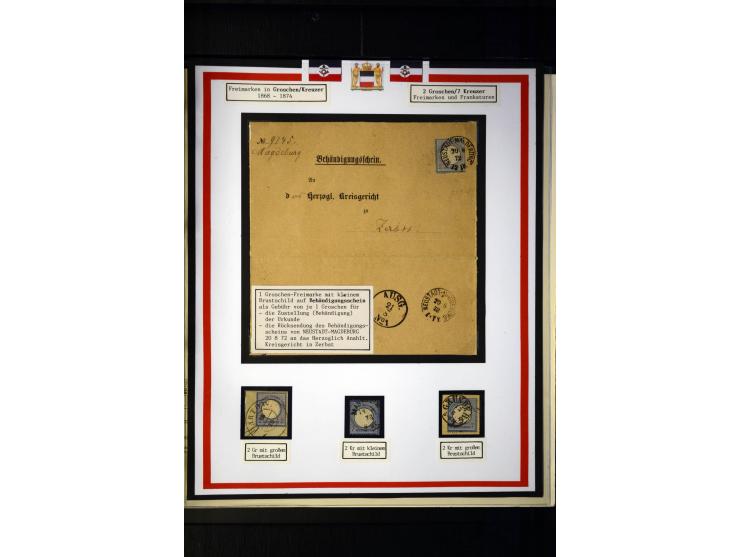 1872/75, Brustschilde-Sammlung mit 17 Briefen/Karten und 23 Einzelmarken/Briefstücken sowie zwei Paaren, dabei 17b als Einzel