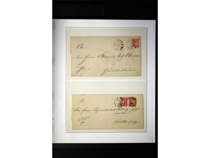 1872/75, Brustschilde-Sammlung mit 17 Briefen/Karten und 23 Einzelmarken/Briefstücken sowie zwei Paaren, dabei 17b als Einzel