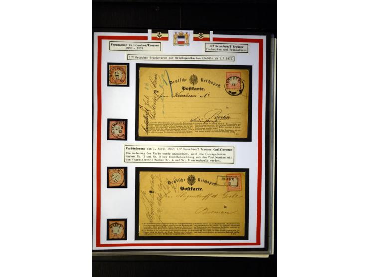 1872/75, Brustschilde-Sammlung mit 17 Briefen/Karten und 23 Einzelmarken/Briefstücken sowie zwei Paaren, dabei 17b als Einzel