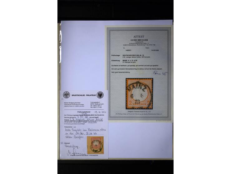 1872/75, Brustschilde-Sammlung mit 17 Briefen/Karten und 23 Einzelmarken/Briefstücken sowie zwei Paaren, dabei 17b als Einzel