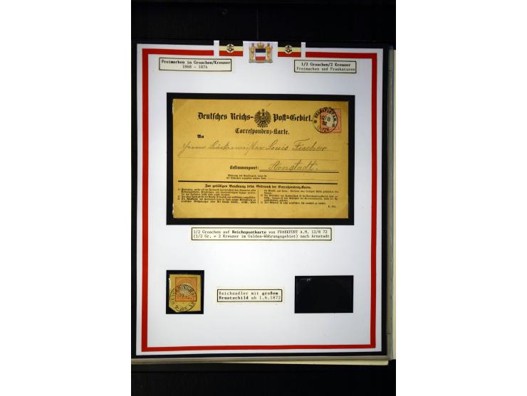 1872/75, Brustschilde-Sammlung mit 17 Briefen/Karten und 23 Einzelmarken/Briefstücken sowie zwei Paaren, dabei 17b als Einzel