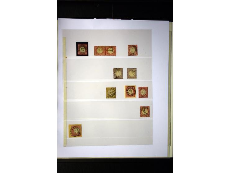1872/75, Brustschilde-Sammlung mit 17 Briefen/Karten und 23 Einzelmarken/Briefstücken sowie zwei Paaren, dabei 17b als Einzel
