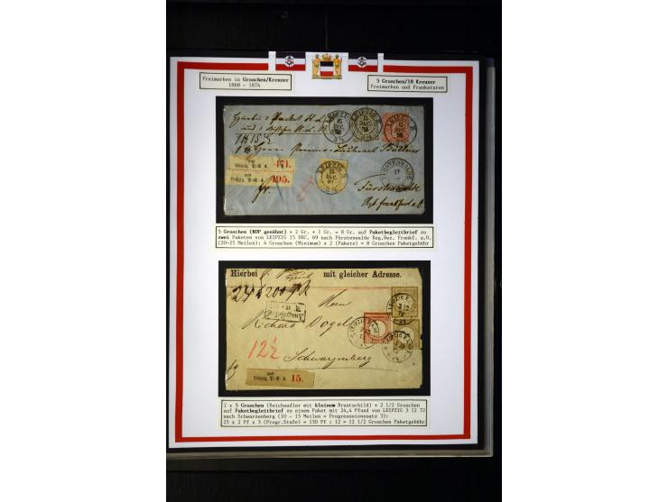 1872/75, Brustschilde-Sammlung mit 17 Briefen/Karten und 23 Einzelmarken/Briefstücken sowie zwei Paaren, dabei 17b als Einzel