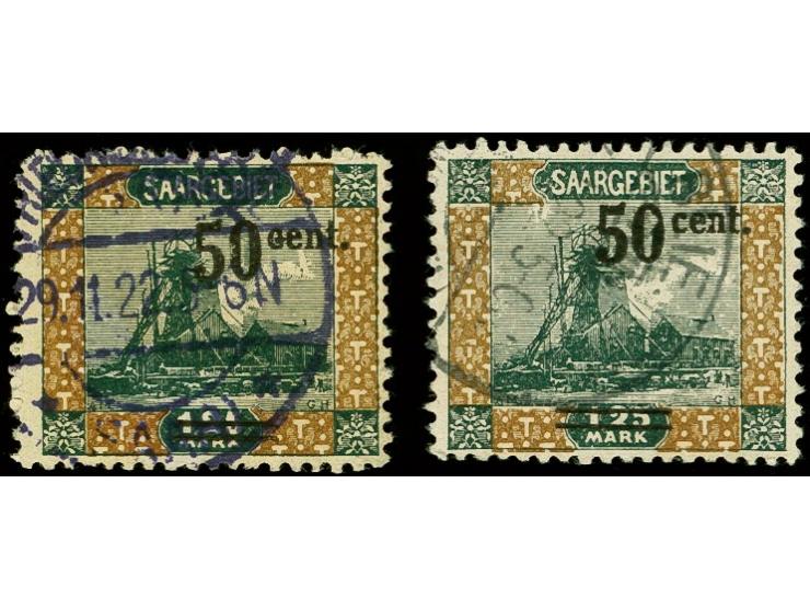 50 C., 2 Werte mit Aufdruckfehler II bzw. III, sauber gestempelt, tadellos, signiert Hoffmann BPP
