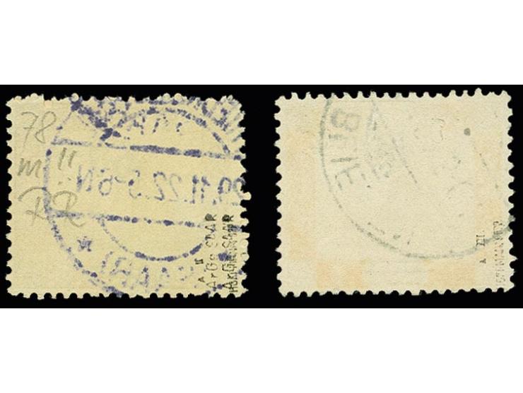50 C., 2 Werte mit Aufdruckfehler II bzw. III, sauber gestempelt, tadellos, signiert Hoffmann BPP