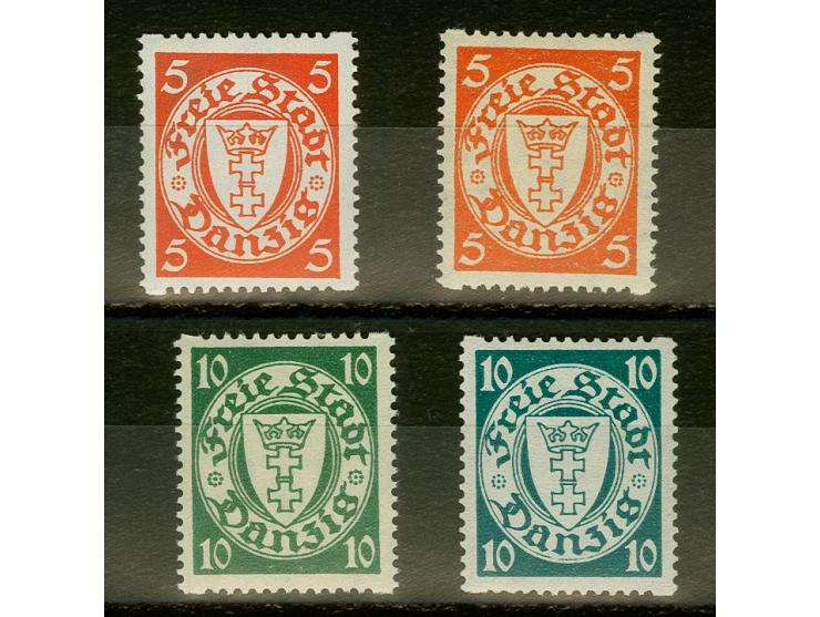 1932, Staatswappen 5-10 Pfennig in beiden Papiervarianten, postfrisch, ein Wert 5 Pfennig leicht oxidiert, sonst tadellos