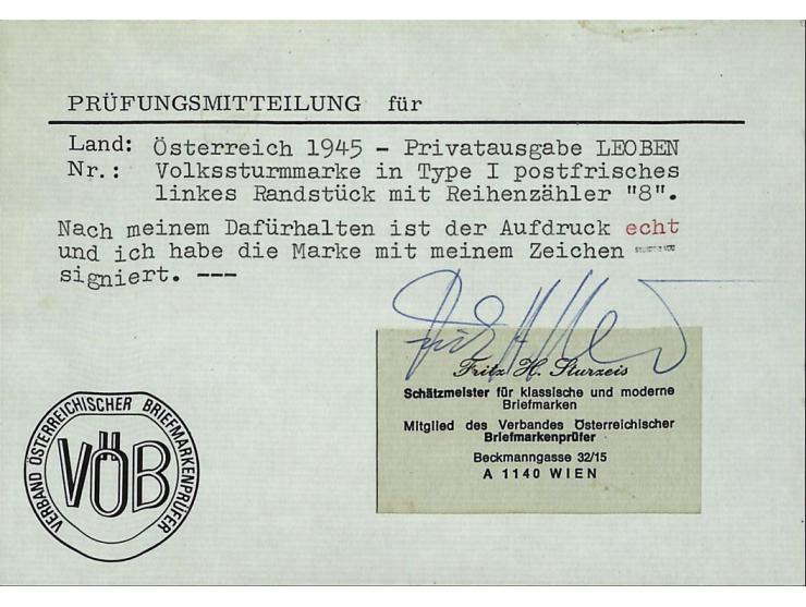 Hitler 1 Pfg. - 5 M. und Volkssturmmarke (in beiden Typen), 25 Werte postfrisch, komplett signiert und Attest Wallner, Volkss