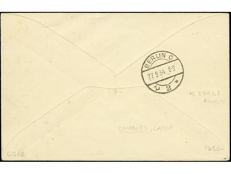 LETTLAND: 1934, D. "EUROPA"-New York, Brief ab "RIGA-LIDPASTS 23.9.34" mit Vorausflug-Stempel nach New York, gute Erhaltung G