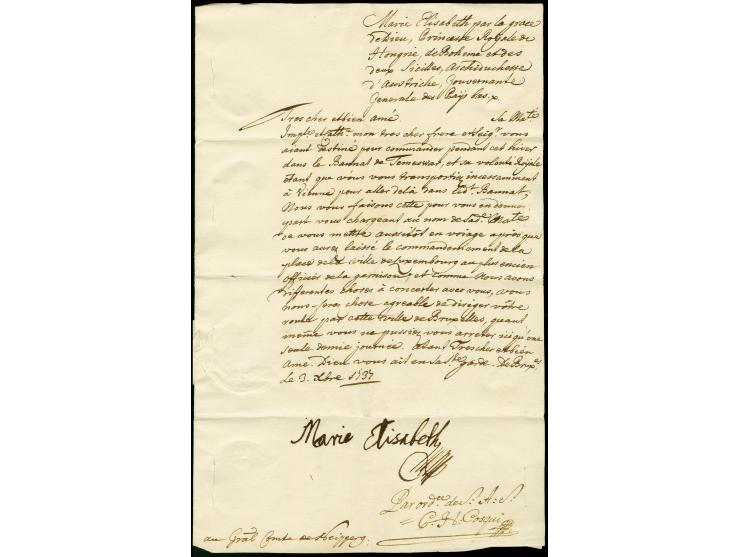 1737, Maria Elisabeth, Erzherzogin von Österreich und Statthalterin der Niederlande, e.U. auf kpl. Brief aus Brüssel an den G