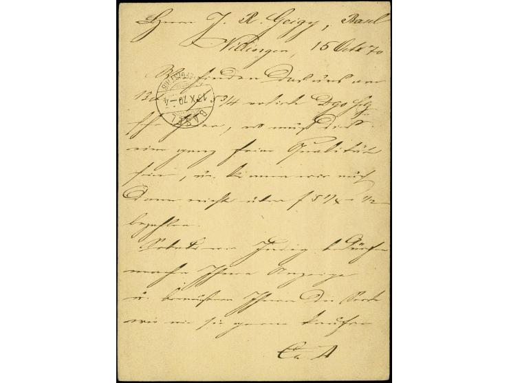 7 Kr. blau, farbfrisch und gut gezähnt mit klarem DKr. "VILLINGEN 11.OKT.(70)" auf amtlicher "Correspondenz-Karte" mit Zudruc