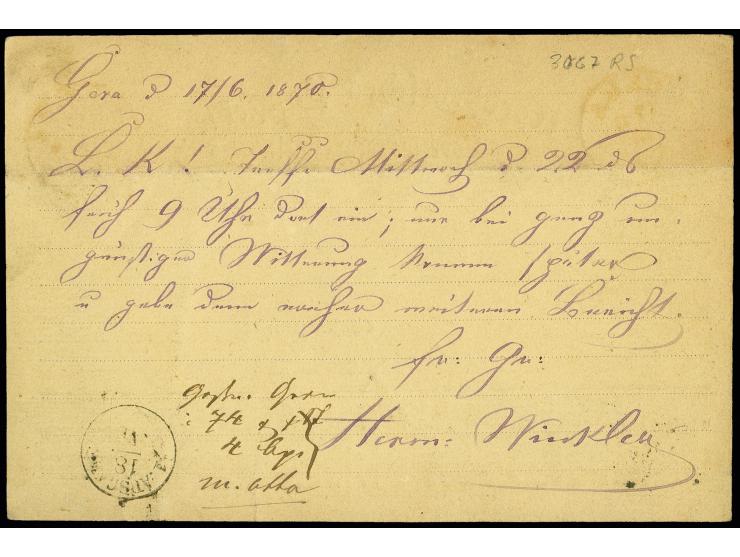 1 Gr. gezähnt mit klarem EKr. "GERA 17.6.70" auf amtlicher "Correspondenz-Karte" nach Schmölln mit Ankunftsstempel vom 18.6.,