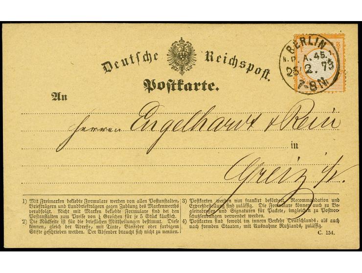 1/2 Gr. orange mit Doppelprägung, farbfrisch, sehr gut geprägt und gut gezähnt mit klarem EKr. "BERLIN P.A.45 N1 25.2.73" als