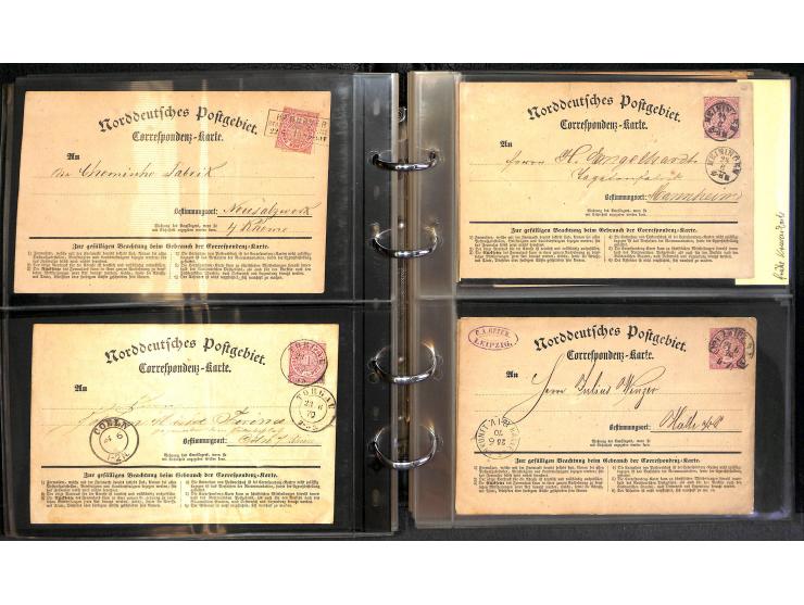1870/75, Sammlung "Das Postkartenporto zu 1 Gr. und 1/2 Gr." mit ca. 80 Formularkarten inkl. NDP mit diversen Frankatur-Kombi
