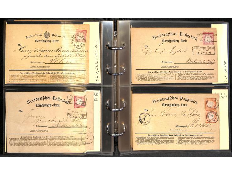 1870/75, Sammlung "Das Postkartenporto zu 1 Gr. und 1/2 Gr." mit ca. 80 Formularkarten inkl. NDP mit diversen Frankatur-Kombi