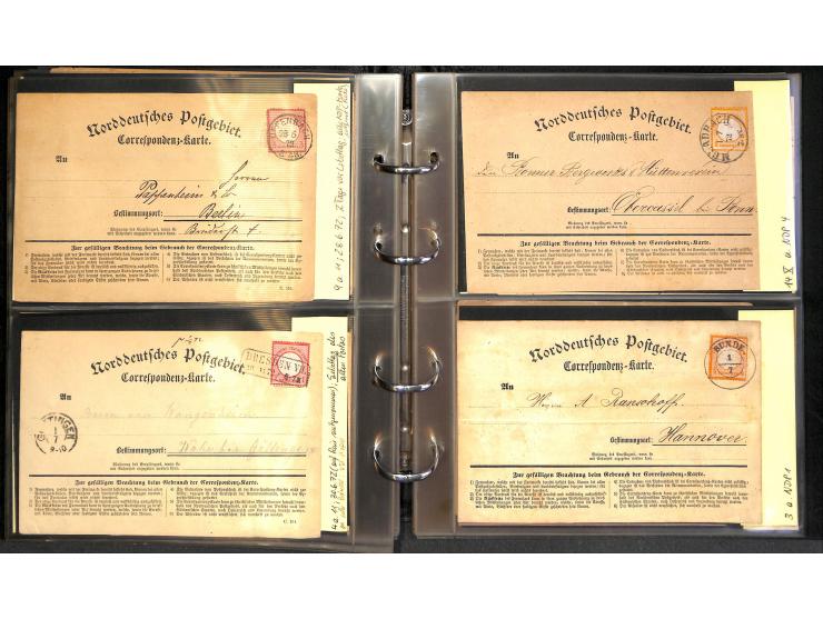 1870/75, Sammlung "Das Postkartenporto zu 1 Gr. und 1/2 Gr." mit ca. 80 Formularkarten inkl. NDP mit diversen Frankatur-Kombi