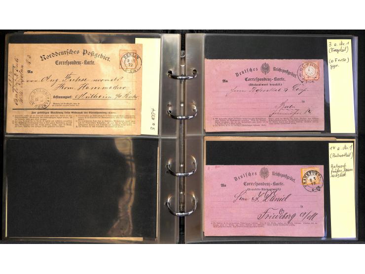 1870/75, Sammlung "Das Postkartenporto zu 1 Gr. und 1/2 Gr." mit ca. 80 Formularkarten inkl. NDP mit diversen Frankatur-Kombi