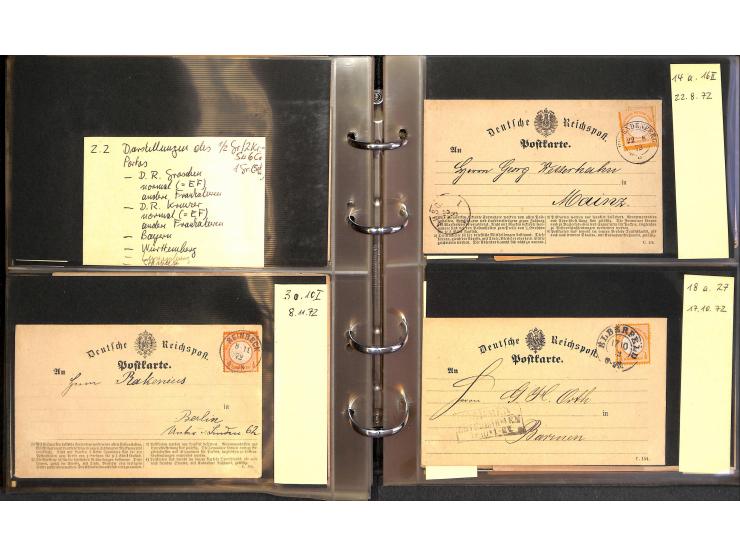 1870/75, Sammlung "Das Postkartenporto zu 1 Gr. und 1/2 Gr." mit ca. 80 Formularkarten inkl. NDP mit diversen Frankatur-Kombi