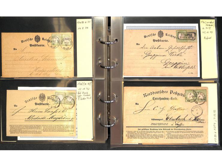 1870/75, Sammlung "Das Postkartenporto zu 1 Gr. und 1/2 Gr." mit ca. 80 Formularkarten inkl. NDP mit diversen Frankatur-Kombi