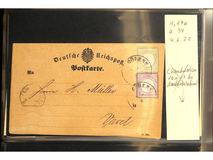 1870/75, Sammlung "Das Postkartenporto zu 1 Gr. und 1/2 Gr." mit ca. 80 Formularkarten inkl. NDP mit diversen Frankatur-Kombi