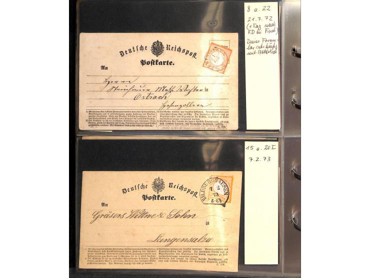 1870/75, Sammlung "Das Postkartenporto zu 1 Gr. und 1/2 Gr." mit ca. 80 Formularkarten inkl. NDP mit diversen Frankatur-Kombi