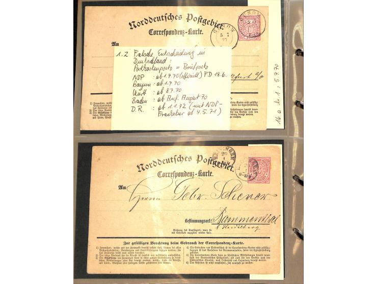 1870/75, Sammlung "Das Postkartenporto zu 1 Gr. und 1/2 Gr." mit ca. 80 Formularkarten inkl. NDP mit diversen Frankatur-Kombi
