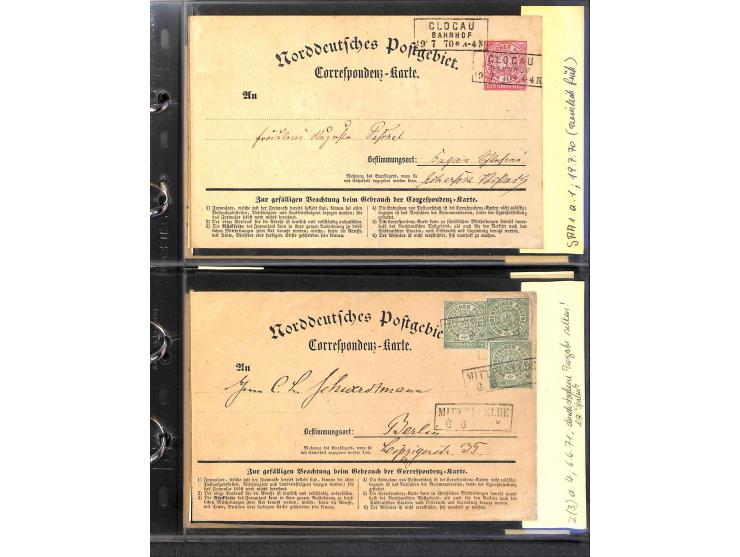 1870/75, Sammlung "Das Postkartenporto zu 1 Gr. und 1/2 Gr." mit ca. 80 Formularkarten inkl. NDP mit diversen Frankatur-Kombi
