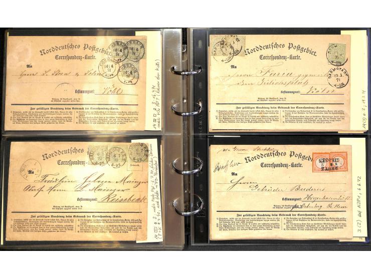1870/75, Sammlung "Das Postkartenporto zu 1 Gr. und 1/2 Gr." mit ca. 80 Formularkarten inkl. NDP mit diversen Frankatur-Kombi