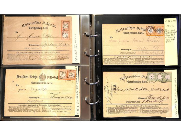 1870/75, Sammlung "Das Postkartenporto zu 1 Gr. und 1/2 Gr." mit ca. 80 Formularkarten inkl. NDP mit diversen Frankatur-Kombi