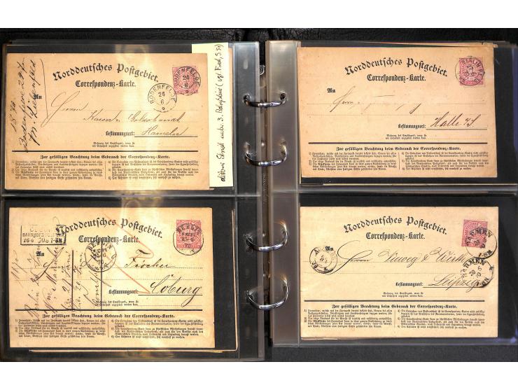1870/75, Sammlung "Das Postkartenporto zu 1 Gr. und 1/2 Gr." mit ca. 80 Formularkarten inkl. NDP mit diversen Frankatur-Kombi