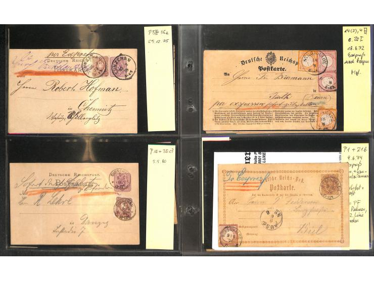 1871/81, 15 Eilbotenkarten mit diversen Frankatur-Kombinationen, Schwerpunkt Deutsches Reich Ganzsachenkarten mit Zufrankatur