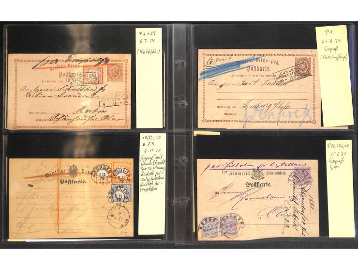 1871/81, 15 Eilbotenkarten mit diversen Frankatur-Kombinationen, Schwerpunkt Deutsches Reich Ganzsachenkarten mit Zufrankatur
