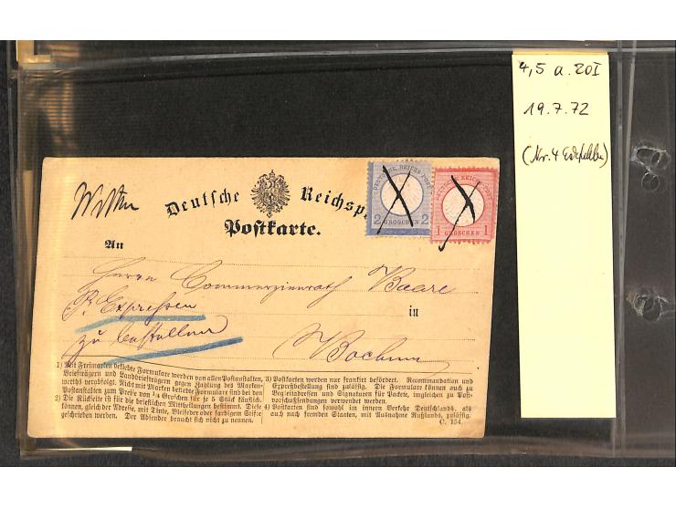 1871/81, 15 Eilbotenkarten mit diversen Frankatur-Kombinationen, Schwerpunkt Deutsches Reich Ganzsachenkarten mit Zufrankatur