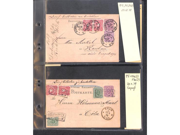 1871/81, 15 Eilbotenkarten mit diversen Frankatur-Kombinationen, Schwerpunkt Deutsches Reich Ganzsachenkarten mit Zufrankatur
