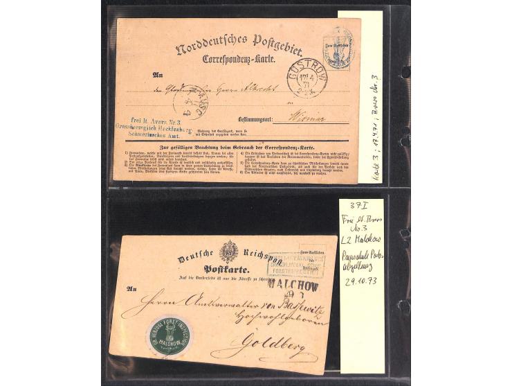 1870/78, Sammlung "Portofreiheiten und Frei lt. Avers" mit ca. 55 amtl. und privaten Formularkarten, dabei Fürstliche Angeleg
