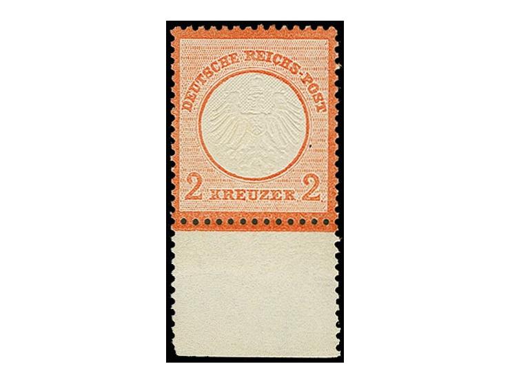 2 Kr. ziegelrot, Unterrandstück, schöne frische Farbe, einwandfrei gezähnt und geprägt, postfrisch, im Rand zum Teil ohne Gum
