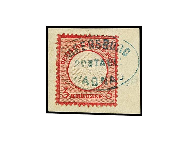 3 Kr. karmin, mit blauem Baden-Postablagestempel "MEERSBURG / POSTABL: / HAGNAU" auf Briefstück, Pracht, sign. Seeger mit Bef