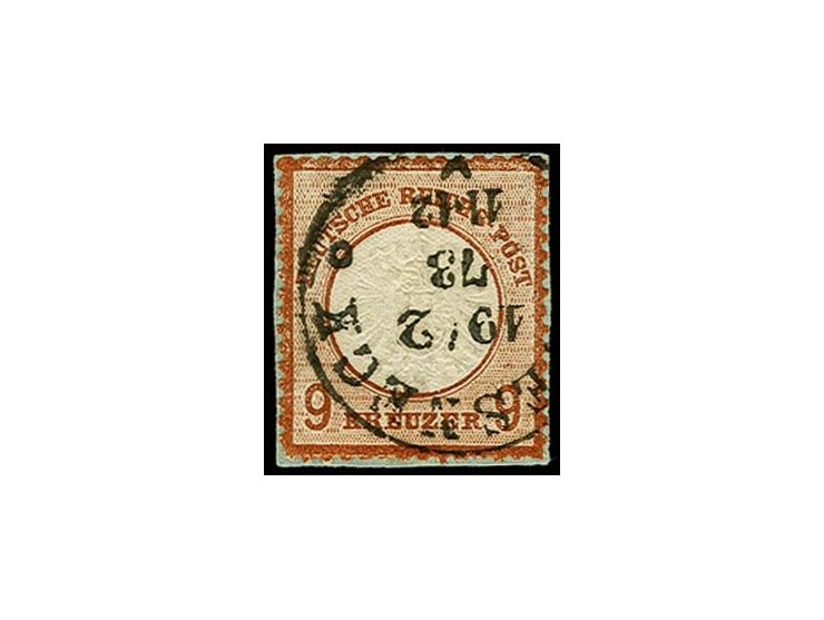 9 Kr. rötlichbraun mit EKr. "POESNECK 19.2.73" auf kleinem Briefstück, Pracht, sign. Pfenninger und Hennies BPP und Fotobefun