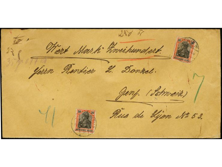 30 Pfg. dunkelrotorange/schwarz auf orangeweiß, zwei Einzelwerte mit Stempel "BERLIN W9 ...8.17" als portogerechte Mehrfachfr