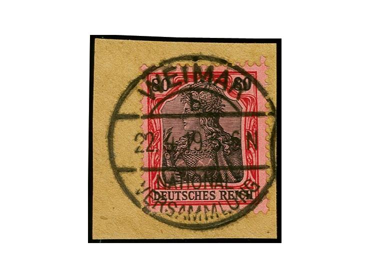 80 Pfg. karminrot (metallisch glänzend)/rotschwarz mit Sonderstempel "WEIMAR NATIONAL-VERSAMMLUNG 22.4.19" auf Kabinett-Brief