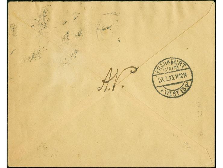 1923, Rhein- und Ruhrhilfe 20 M. + 1000 M., Unterrandstück mit HAN "H 8615.22." und portogerechter Zufrankatur auf R-Ortsbrie