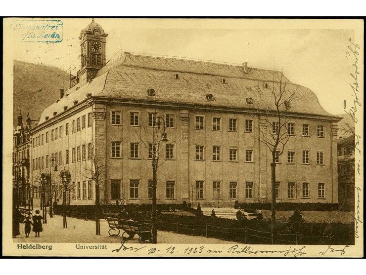 50 Mrd. M. durchstochen als portogerechte Einzelfrankatur auf Postkarte aus "HEIDELBERG 10.12.23" nach Kichheim, Marke rechts