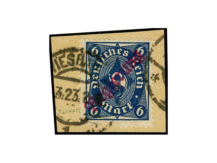 6 M. mit rotem Aufdruck in Type II auf Kabinett-Briefstück, sign. Infla Berlin und Peschl und Kurzbefund Weinbuch BPP (2017)