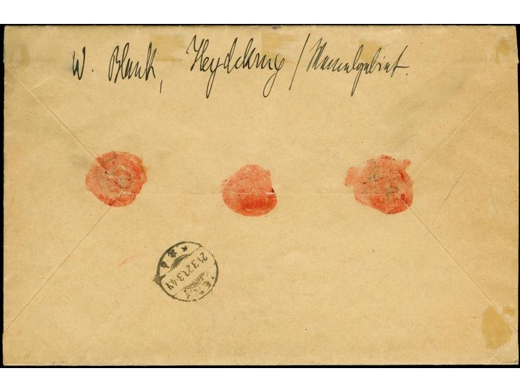 1000 M. mit Zwischenstegansatz mit Stempel "HEYDEKRUG 23.3.23" auf Wertbrief über 100.000 M. nach Jena, eine seltene Einzelfr