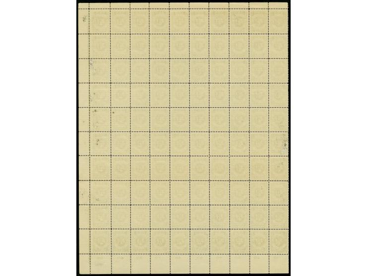 3 C. auf 300 M. oliv im kompletten Bogen, ohne Bogenrand links, teils im Rand minimal angetrennt, Feld 10 mit Urmarkenplatten
