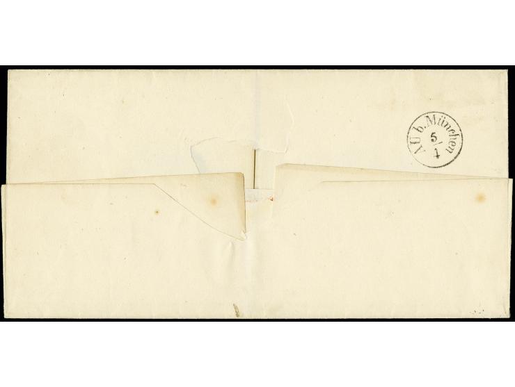 3 Kr. blau, allseits breitrandig mit sauber aufgesetztem L2 "MÜNCHEN 4 APR. 1850" auf Briefhülle nach Haidhausen