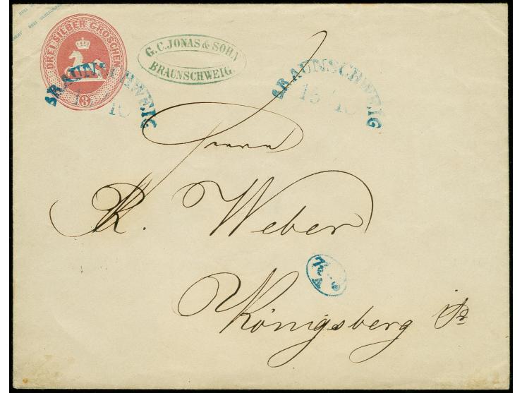 1855, Wertstempel links, Umschlag 3 Sgr. rosa im Großformat mit sauber auf- und nebengesetztem Halbkreisstempel "BRAUNSCHWEIG