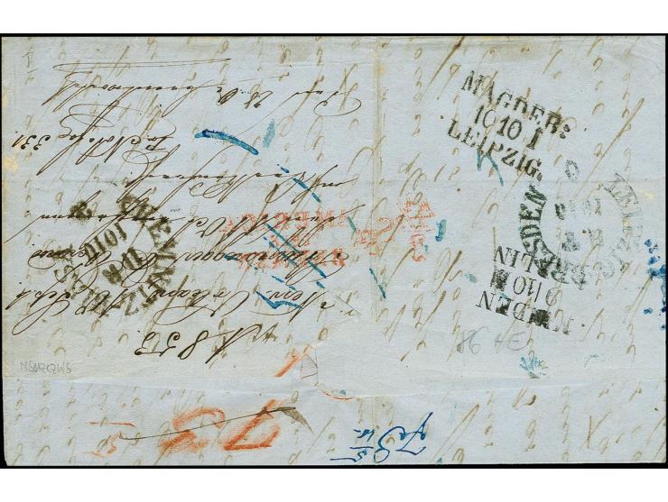 "4½/2 Sgr. AMERIKA ÜBER BREMEN" , L3 in rot sauber auf Faltbrief von New Orleans nach Chemnitz mit rotem "N.YORK BREM.PK. 5 /