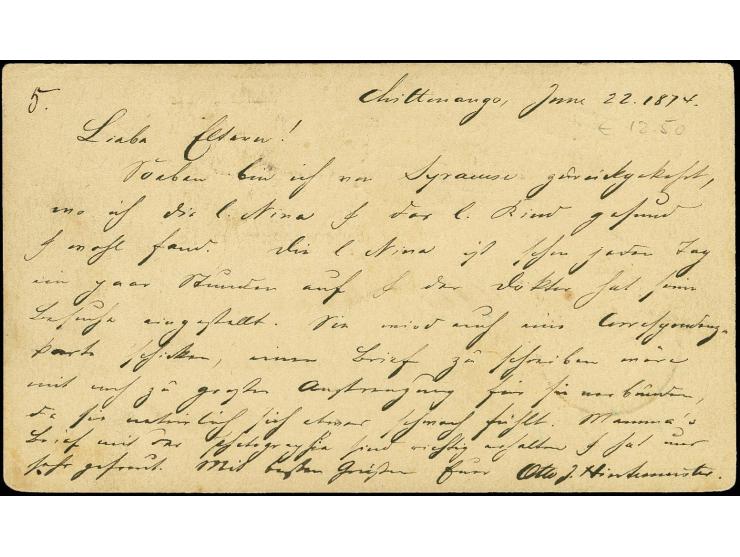 "NEW YORK PAID ALL VIA BREMEN / JUN 24" in rot fälschlicherweise angebracht auf USA Ganzsachenkarte 1 C. mit wertstufengleich