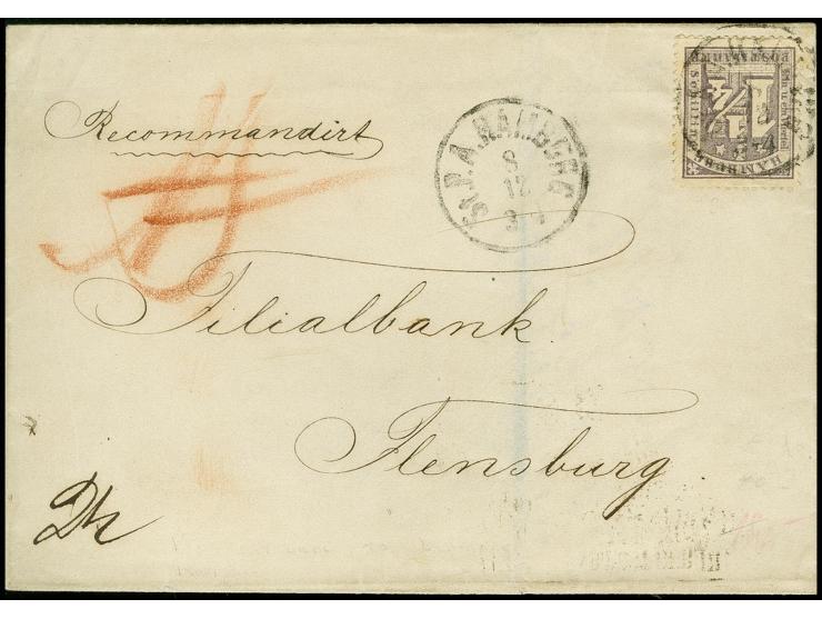 1864, 1 1/4 grauviolett mit EKr. "St.P.A.HAMBURG 8.12.(65)" auf R-Briefhülle mit handschriftlicher Tax-Vermerk "2 1/2" für di