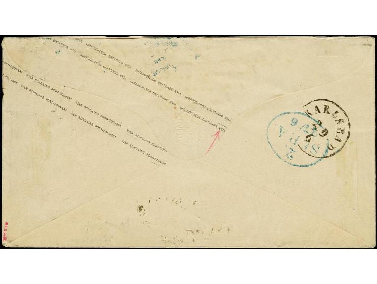Umschlag 4 Sch. grün mit sauber auf- und nebengesetztem DKr. "HAMBURG 27 6 67" nach Carlsbad in Böhmen mit Ankunftsstempel, e